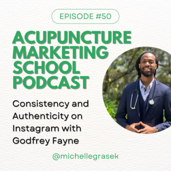 Acupuncture Marketing School Podcast Episode 50: Consistency and Authenticity on Instagram with Acupuncturist Godfrey Fayne. Includes professional photo of Godfrey outdoors.